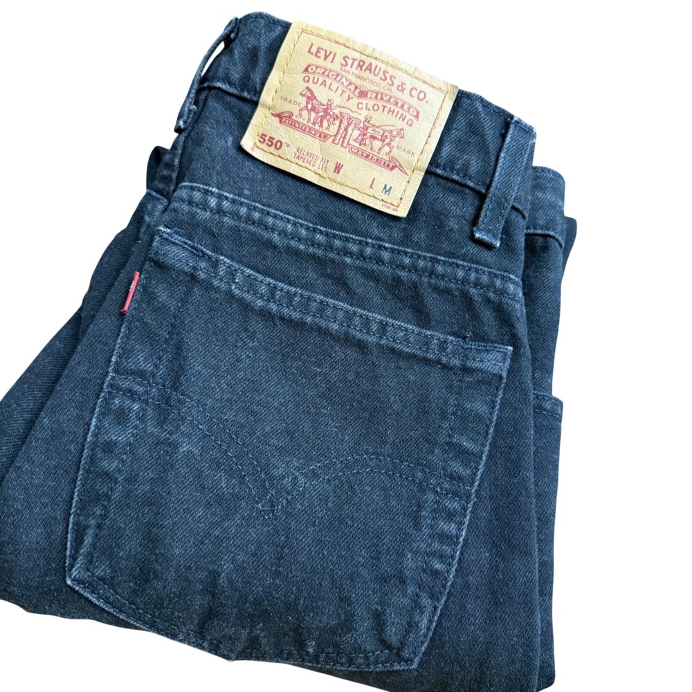 Vintage Levis 550 Relaxed Fit Tapered Leg Black Jeans 9 Med 1996 USA 29x30 Blank